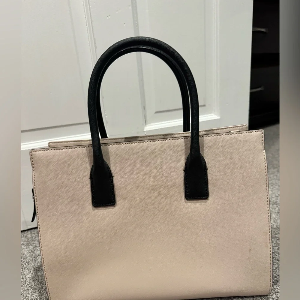 Kate Spade Leather Bag Pale Pink Trimmed Black Satchel strap info in description